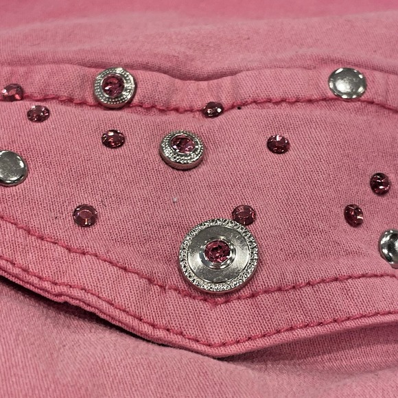 DG2 Diane Gilman Distressed Pink Rhinestone Denim Shirt‎ Light Jacket M Cowgirl - Picture 7 of 10